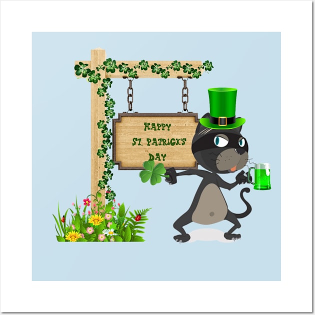 Happy St. Patrick's Day Cat Wall Art by Primigenia